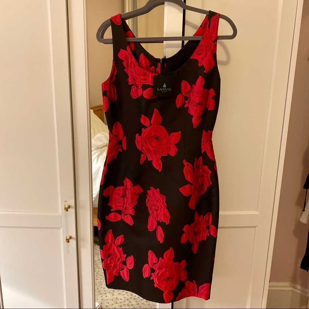 LANVIN black and pink flower dress